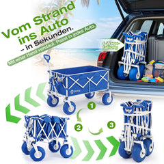 Sekey Bollerwagen faltbar mit Luftreifen 23×10 cm – Strand Bollerwagen klappbar bis 200 kg, 200L Transportwagen für Strand, Camping & Familie