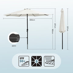 Sekey 300 cm Aluminum Round Garden Parasol, Market Umbrella, Foldable, with Crank