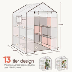 Sekey walk-in greenhouse with 10 shelves, 143 cm x 143 cm x 195 cm