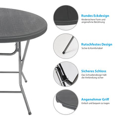 Sekey Runder Klapptisch Ø 81 cm – Campingtisch & Balkontisch klappbar, stabiler Gartentisch in Holzoptik, Beistelltisch für Balkon, Garten & Terrasse