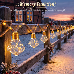 Salcar Lichterkette Outdoor mit Hanfseil – 10 Diamant-Leuchten, 149 LEDs, 5 m, Warmweiß, 8 Modi