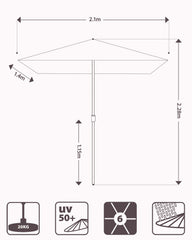 Sekey Rechteckiger Sonnenschirm 210×140 cm mit Kurbel & 30° Neigung – UV-Schutz 50+, Gartenschirm, Marktschirm, stabiler Terrassenschirm für Garten & Balkon