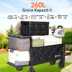 Sunula Folding Wagon 3025 with Extended Loading Area, 150 kg Load Capacity, Extra Long, with Brake, Cup Holders &amp; All-Terrain Tires – For Beach, Camping, Garden, Shopping