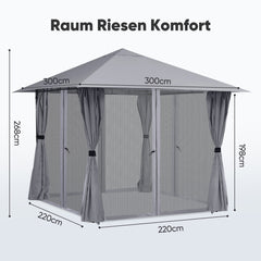 Sekey Pavillon 3x3m mit 4 Seitenteilen und 4 Moskitonetz, Doppeldach