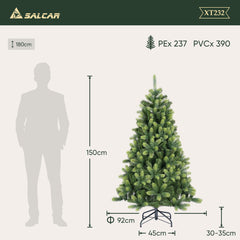 SALCAR 150 cm/180 cm/210 cm Künstlicher Weihnachtsbaum – Realistische PE-Rundspitzen, Unsichtbare PVC-Zweige, Stabiler Metallständer, Perfekt für Innenbereich