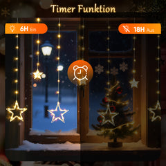 Salcar LED Sterne Lichtervorhang, 2m 160 LEDs, 10 Sterne, 8 Modi, Timer & Memory – Weihnachtsbeleuchtung für Innen & Außen, Warmweiß/Bunt, IP44 Wasserdicht