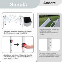Sunula Pavillon 3x3m Wasserdicht & Stabil – Faltpavillon mit Verdickten Rohren, UV-Schutz & Tragetasche, für Garten, Camping & Veranstaltungen