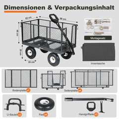 Sekey 3-in-1 Bollerwagen 500 kg – Gartenwagen mit abnehmbaren Seitenwänden & 10-Zoll-Gummireifen, leise & rostfrei, schnelle Montage in 8 Minuten, Plattform- & Transportwagen