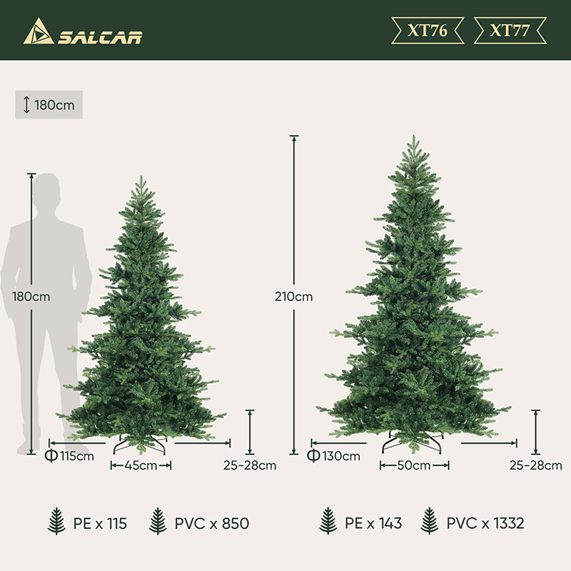 Salcar 180/210cm Artificial Christmas Tree, with 115/143 PE branches and 850/1332 PVC branches