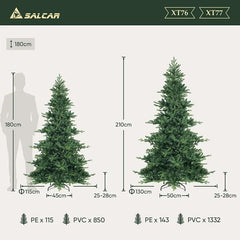 Salcar 180/210cm Künstlicher Weihnachtsbaum, mit 115/143 PE-Zweigen und 850/1332 PVC-Zweigen Salcar