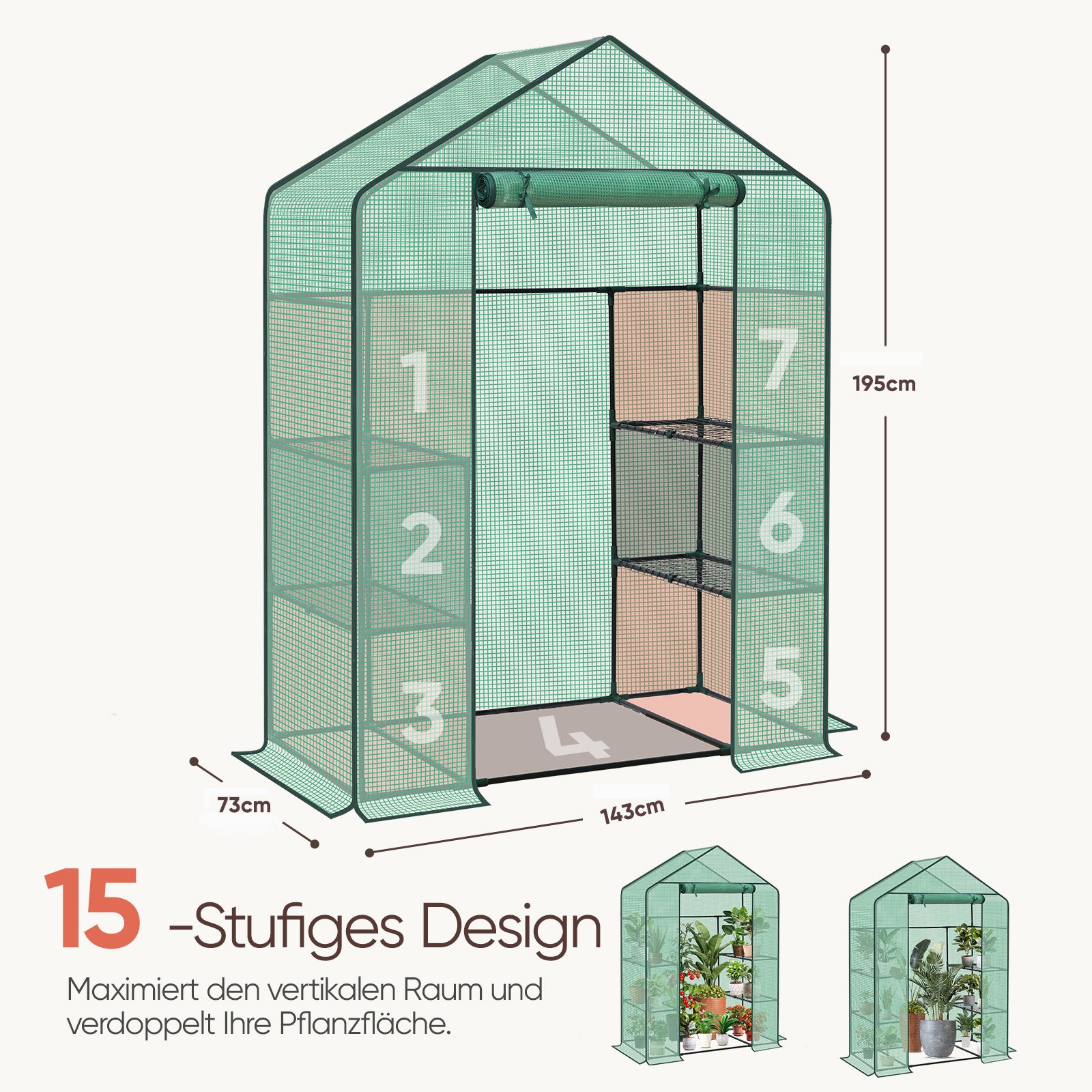 Sekey XL Foliengewächshaus 200×145×75 cm – Stabiles Balkon-Gewächshaus mit 4 Regalböden für gesundes Pflanzenwachstum