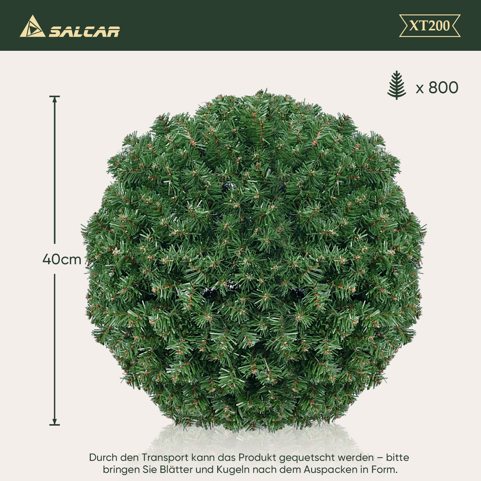 SALCAR DIY Weihnachtskugel 40 cm – Grüne PVC Dekokugel zum Hängen, wetterfest & langlebig – Vielseitige Weihnachtsdekoration für Innen- und Außenbereich