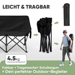 Sunula Faltbarer Campingsofa für 2 Personen, Tragbarer Campingstuhl bis 150 kg, Mit Armlehne und Tragetasche, Outdoor-Faltstuhl, Ideal für Picknick, Camping, Garten, Balkon, Angeln