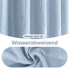 Sekey Nebelblau Duschvorhang 180 × 200 cm, Textil Badewannenvorhang mit Waffelstruktur, Wasserabweisend & Waschbar, 100 % Polyester, mit Beschwerungsband & 12 Edelstahlringen