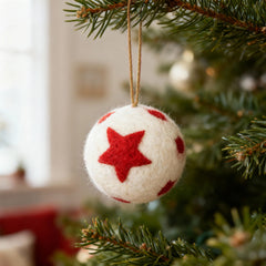 Salcar Weihnachtskugeln 6er Set – Handgefertigte Wollfilz-Kugeln 6 cm mit Juteseil, 3 Designs, Weihnachtsbaumschmuck & Festliche Deko