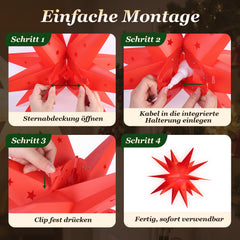 Salcar LED Papierstern – Beleuchteter 3D Weihnachtsstern mit 18 Spitzen, Warmweiß, Hängende Weihnachtsdeko für Fenster & Innenbereich