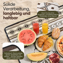 Sekey Picknickdecke Wasserdicht 200x200 cm – Sandfreie Stranddecke im Retro Bohemian Beige Design, PEVA-Unterseite & Tragegurt für Picknick, Camping und Strand