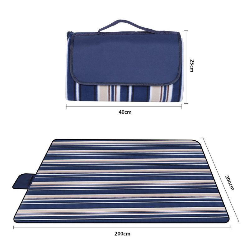 Sekey 200 x 200 cm picnic blanket with blue and white striped fleece fabric