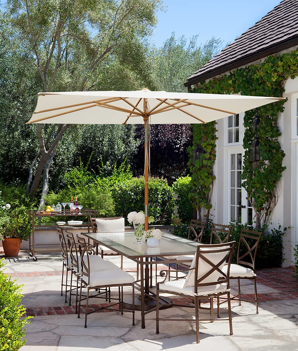 Sekey 300 x 200 cm wooden parasol rectangular, sun protection UV50+