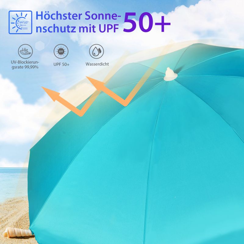 Sekey ∅ 180 cm beach umbrella with protective cover and ground sleeve, sun protection UV50+