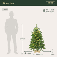 Salcar Künstlicher Weihnachtsbaum mit LED-Beleuchtung und Echtholzfuß – 120 bis 210 cm
