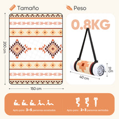 Sekey Picknickdecke Wasserdicht – Sandfreie Stranddecke mit Geometrischem Bohemian-Muster, PEVA-Unterseite & Tragegurt für Picknick, Camping und Strand