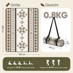 Sekey Picknickdecke Wasserdicht 200x200 cm – Sandfreie Stranddecke im Retro Bohemian Beige Design, PEVA-Unterseite & Tragegurt für Picknick, Camping und Strand