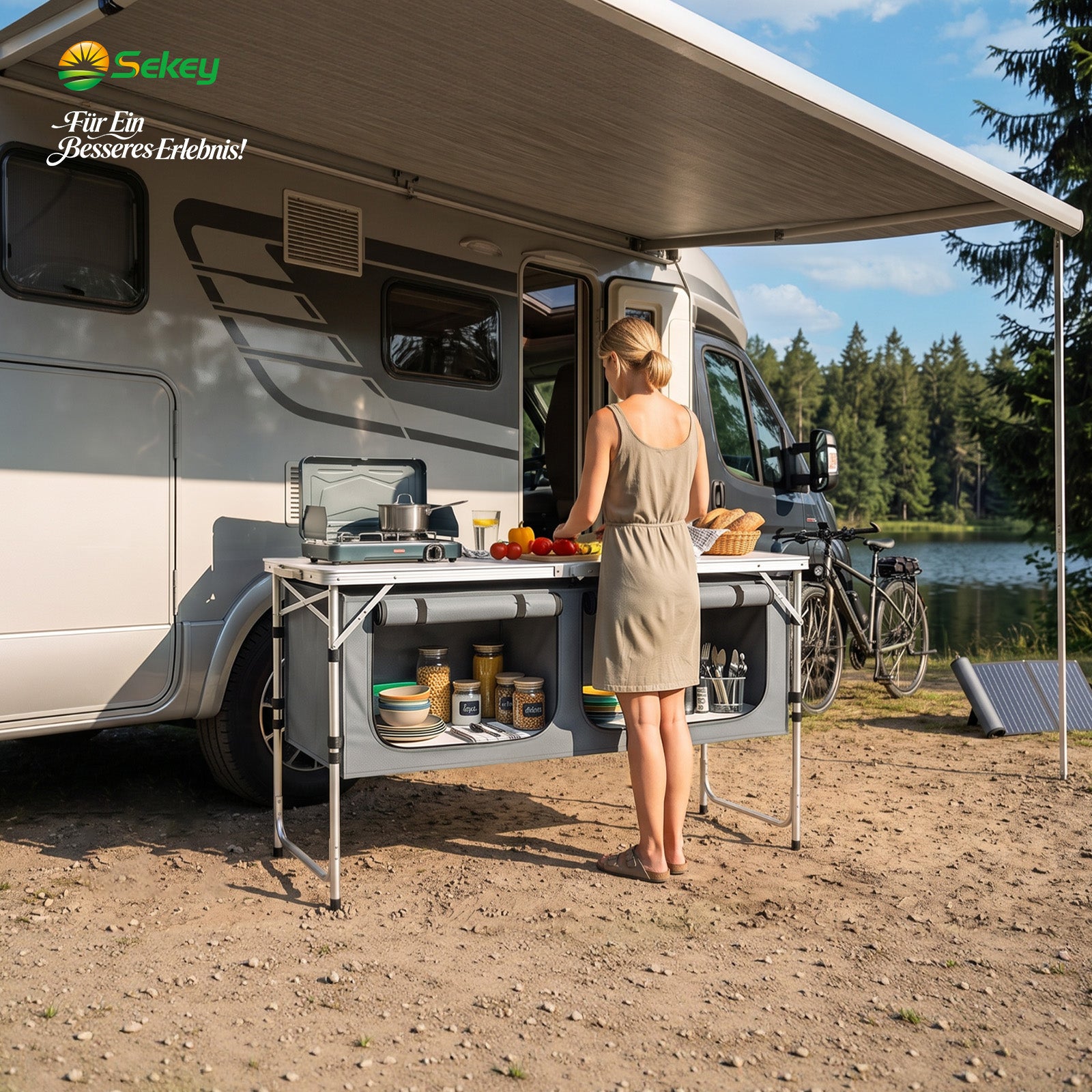 Sekey Campingtisch faltbar 120 cm, höhenverstellbarer Campingtisch mit – sekeymall