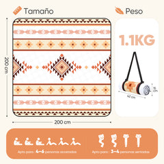 Sekey Picknickdecke Wasserdicht – Sandfreie Stranddecke mit Geometrischem Bohemian-Muster, PEVA-Unterseite & Tragegurt für Picknick, Camping und Strand
