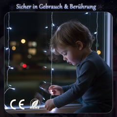 Salcar LED Eisregen Fenster Lichtervorhang – Kaltweiß, 8 Modi, Timer & Memory, IP44 Wasserdicht – Für Innen & Außen, Weihnachtsbeleuchtung für Fenster, Balkon & Wand (2m/3m/6m)