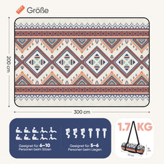 Sekey Picknickdecke Wasserdicht 200x200 cm – Sandfreie Stranddecke im Bunte Bohemian Design, PEVA-Unterseite & Tragegurt für Picknick, Camping und Strand