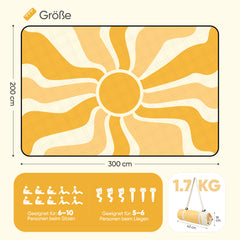 Sekey Picknickdecke Wasserdicht – Sandfreie Stranddecke mit Sonnen-Motiv, PEVA-Unterseite & Tragegurt für Picknick, Camping und Strand