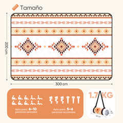 Sekey Picknickdecke Wasserdicht – Sandfreie Stranddecke mit Geometrischem Bohemian-Muster, PEVA-Unterseite & Tragegurt für Picknick, Camping und Strand