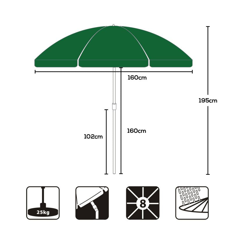 Sekey ∅ 160 cm beach umbrella with protective cover, sun protection UV25+