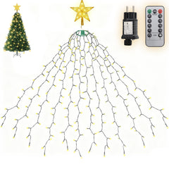 Salcar Weihnachtsbaum Lichterkette mit Sternspitze & Fernbedienung – 1,5 m (260 LED), 2 m (430 LED) oder 3 m (500 LED) Überwurf Lichterkette, Warmweiß, 8 Modi, Timer, Innen & Außen
