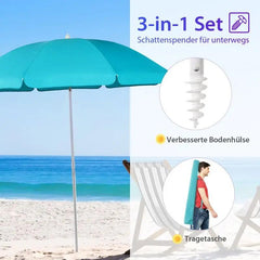 Sekey ∅ 160 cm Strandschirm mit Schutzhülle und Bodenhülse, Sonnenschutz UV50+ Sekey