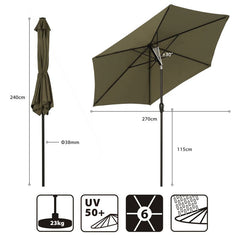 Sekey 270 cm aluminum parasol with crank, sun protection UV50+