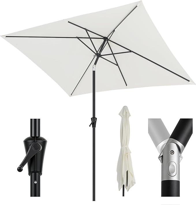 Sekey Aluminium Sonnenschirm Rechteck mit Kurbel & Knickfunktion – UV50+ Gartenschirm 38 mm Stange, 12x18 mm Streben für Balkon, Terrasse & Garten