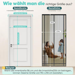 Sekey Magnet Fliegengitter für Balkontür – Zuschneidbar, Insektenschutz ohne Bohren, mit 4 cm Klettband & Doppelnähten, Schwarz – Ideal für Balkon, Terrasse & Schlafzimmer