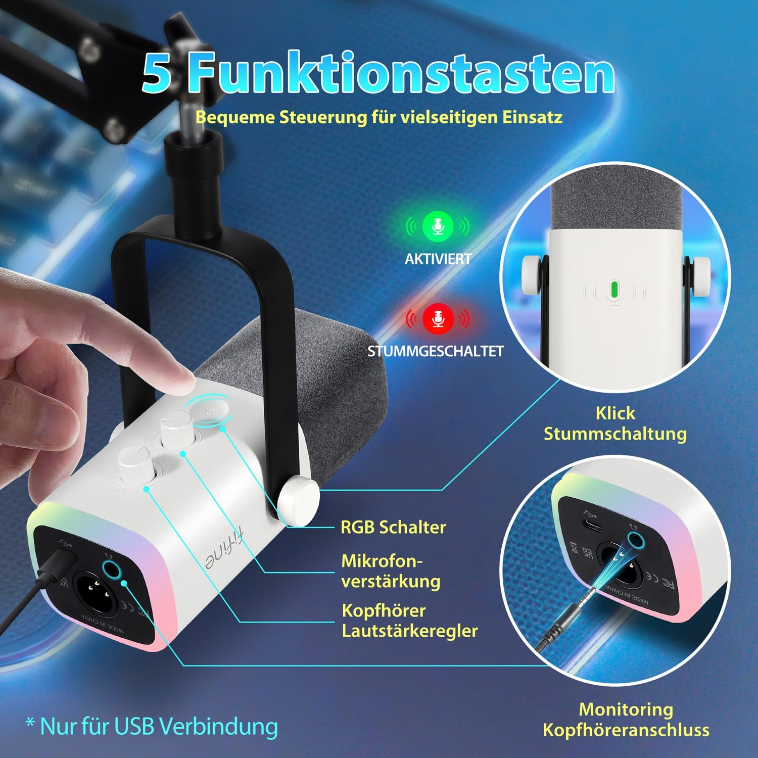 FIFINE USB / XLR Dynamic Microphone with Arm, Mute Button and Headphone Jack
