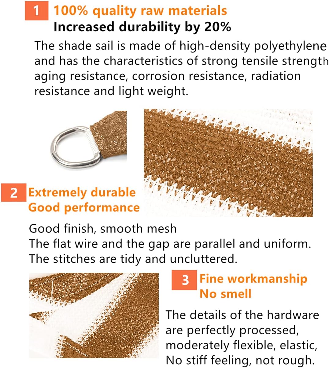 Sekey Sonnensegel HDPE Sonnenschutzsegel mit Seilen