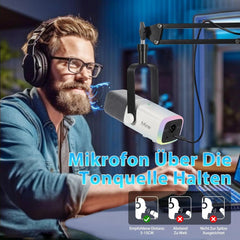 Fifine USB / XLR Dynamisches Mikrofon mit Arm, Stummschalttaste und Kopfhörerbuchse Sekey