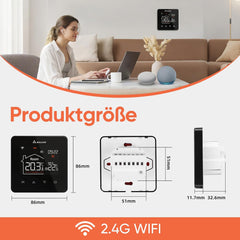 SALCAR Smart WLAN Thermostat – Programmierbarer Raumthermostat für elektrische Fußbodenheizung 230V mit LCD-Display, Tuya kompatibel (16A)