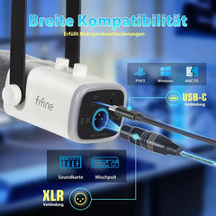 Fifine USB / XLR Dynamisches Mikrofon mit Arm, Stummschalttaste und Kopfhörerbuchse Sekey