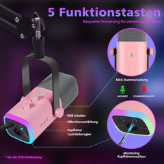 Fifine USB / XLR Dynamisches Mikrofon mit Arm, Stummschalttaste und Kopfhörerbuchse Sekey
