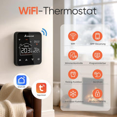 Salcar Smartes WLAN Thermostat für Wasser-Fußbodenheizung – 3A Raumthermostat mit LCD-Touchdisplay, Tuya Smart Life App, programmierbar, kompatibel mit Amazon Alexa & Google Home