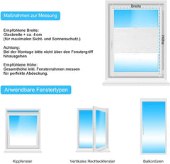 Sekey Plissee ohne Bohren, Lichtdurchlässiges Fensterplissee aus Vliesstoff, Klemmfix Jalousie, Weiß