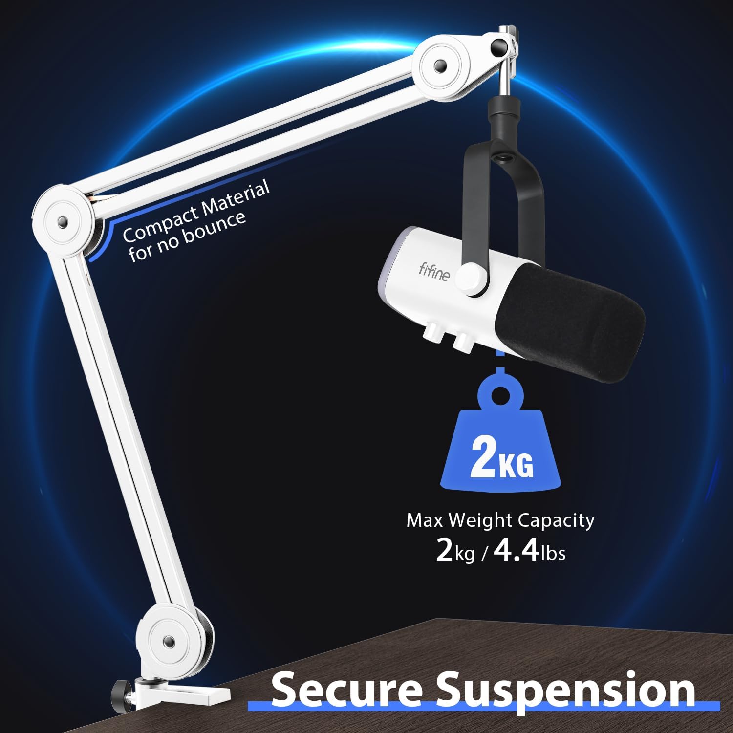 FIFINE 2 kg Mikrofon Arm mit Mikrofonclip, 3/8" bis 5/8" Adapter, BM63