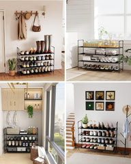 Sekey 3/4 Tier Shoe Rack – Stackable Shoe Rack made of Metal and Non-woven Fabric, Space-Saving, Stable, No Drilling Required, for Hallway, Bedroom &amp; Bathroom, Black