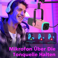 Fifine USB / XLR Dynamisches Mikrofon mit Arm, Stummschalttaste und Kopfhörerbuchse Sekey